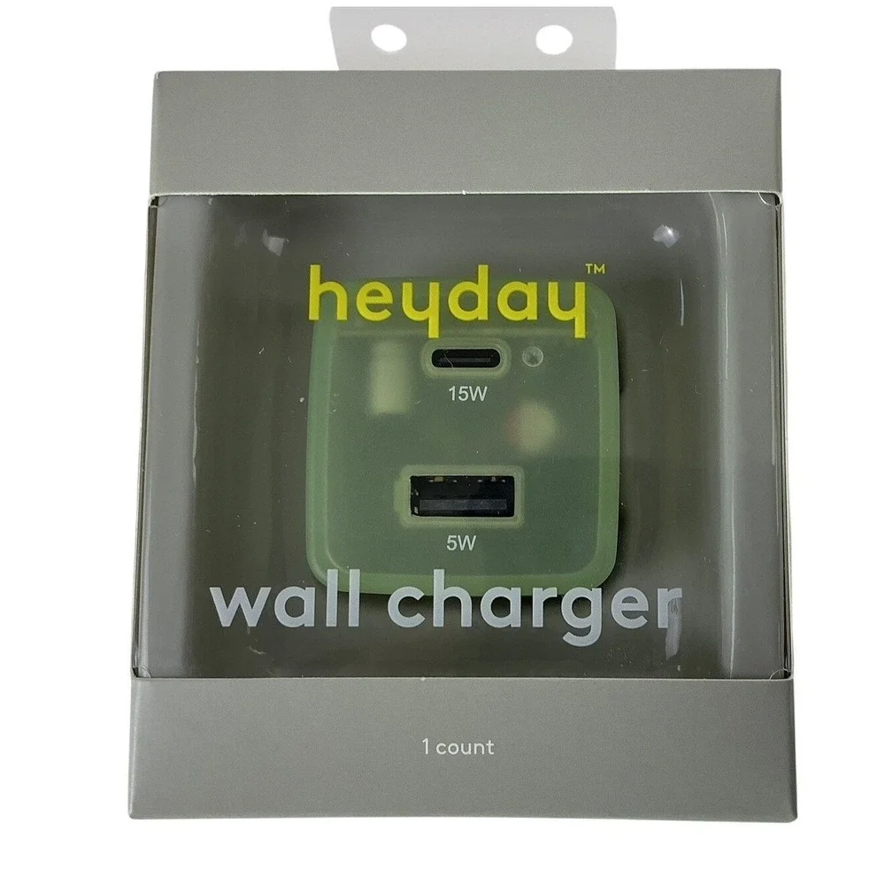 Lot of 2 Heyday USB-C USB-A Wall Charger 20W Total Output Green Fast‎ Charging